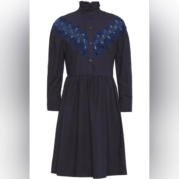 Sandro Dresses & Skirts - Sandro  Laura Guipure Lace-Trimmed Cotton-Poplin Mini Dress - Midnight B…